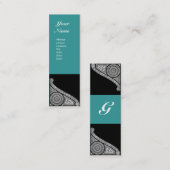 Carte De Visite Mini MONOGRAMME RENAISSANCE 3 bleu vert (Devant / Derrière)