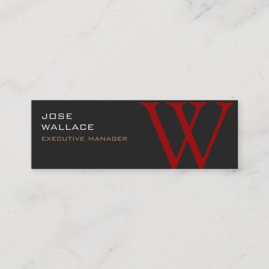 Carte De Visite Mini Monogramme rouge gris mince tendance moderne simpl (Devant)