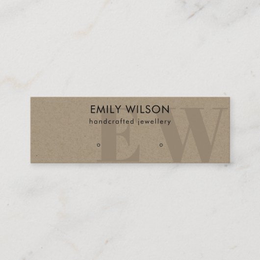 Carte De Visite Mini Monogramme Rustique Kraft Écran à oreille (Devant)