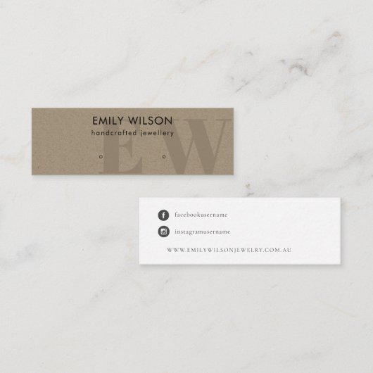 Carte De Visite Mini Monogramme Rustique Kraft Écran à oreille (Devant / Derrière)