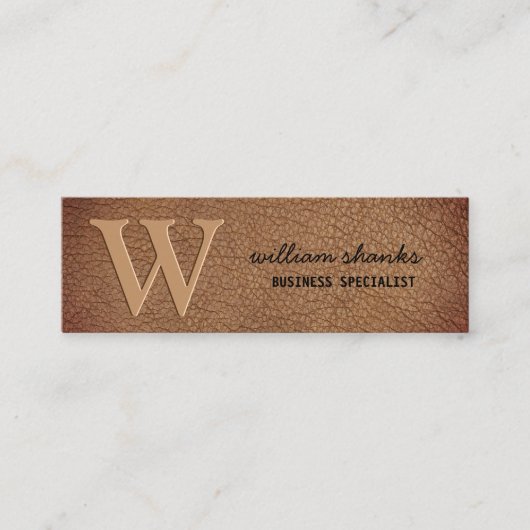 Carte De Visite Mini Monogramme rustique noir script brun cuir (Devant)