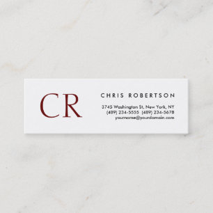 Carte De Visite Mini Monogramme unique blanc minimaliste professionnel