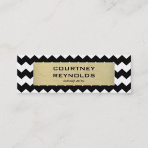 Carte De Visite Mini Motif Chevron rétro noir blanc et beige Skinny
