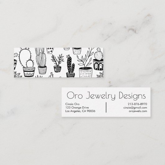 Carte De Visite Mini Motif d'art de la ligne Boho Poted Cactus & Succul (Devant / Derrière)