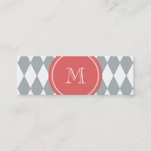 Carte De Visite Mini Motif de harlequin de blanc gris, monogramme de