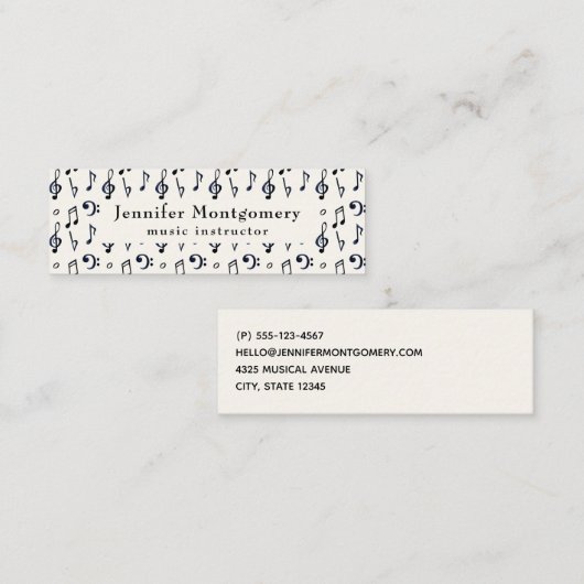 Carte De Visite Mini Motif de notes musicales mignonnes (Devant / Derrière)