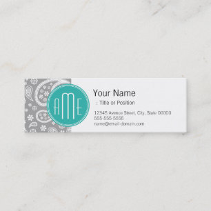 Carte De Visite Mini Motif gris floral chic de Paisley et monogramme