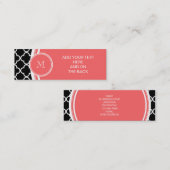 Carte De Visite Mini Motif noir de Quatrefoil, monogramme de corail (Devant / Derrière)