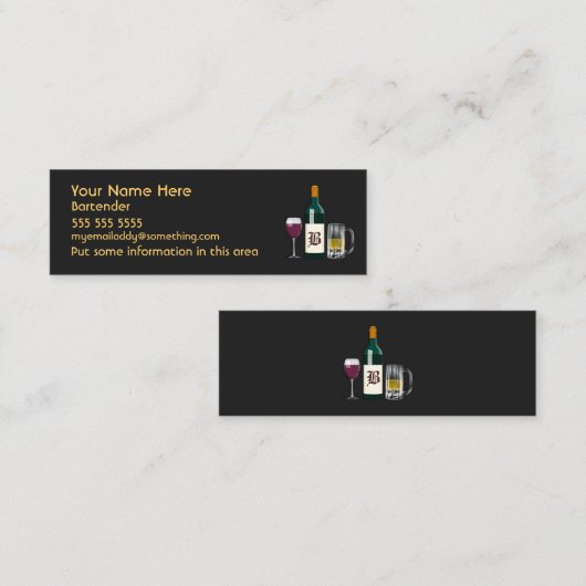 Carte De Visite Mini Noir de barman (Devant / Derrière)