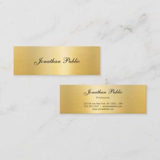 Carte De Visite Mini Nom manuscrit Modern Elegant Modèle Or (Devant / Derrière)