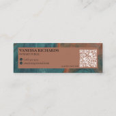 Carte De Visite Mini Notaire de code QR Abstrait Turquoise et cuivre él (Dos)