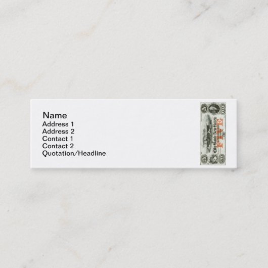 Carte De Visite Mini Note de cinq dollars de New Haven 1855 (Devant)