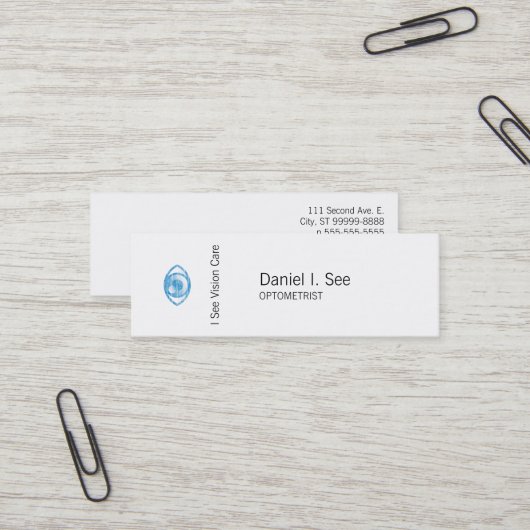 Carte De Visite Mini Oeil-Escroquerie bleue de style d'impression (Devant/Arrière en situation)