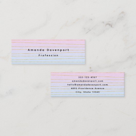 Carte De Visite Mini Ombre bleu rose avec lignes or minces (Devant / Derrière)