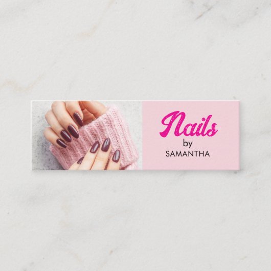 Carte De Visite Mini Ongles de photo de script noir rose Blush Mini (Devant)