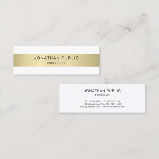 Carte De Visite Mini Or Blanc Élégant Moderne Simple Modèle Chic (Devant / Derrière)