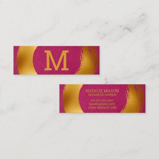 Carte De Visite Mini Or brossé | Cuir rose (Devant / Derrière)