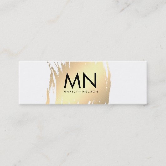 Carte De Visite Mini Or Faux Brossé avec Monogramme Chic (Devant)
