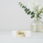 Carte De Visite Mini Or Faux Brossé avec Monogramme Chic (Debout devant)