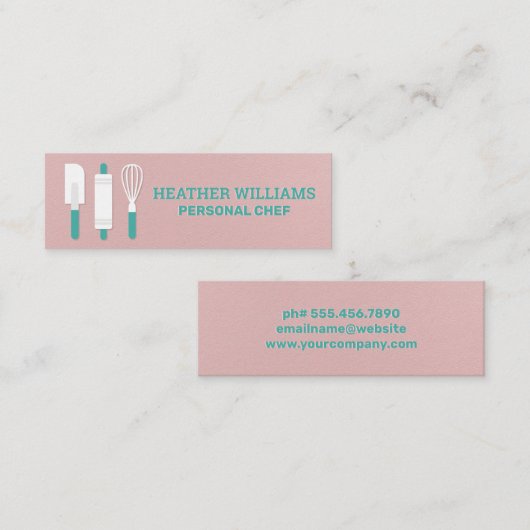 Carte De Visite Mini Outils de cuisson | Arrière - plan de texture rose (Devant / Derrière)
