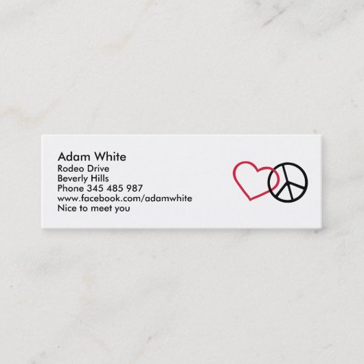 Carte De Visite Mini Paix et coeur (Devant)