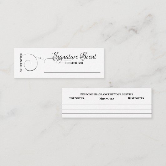 Carte De Visite Mini Parfum sur mesure parfum personnel sniff note mixe (Devant / Derrière)