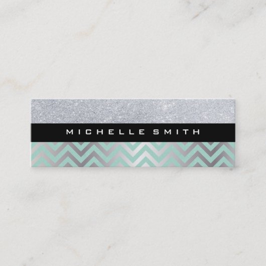 Carte De Visite Mini Parties scintillant avec Motif Chevron en argent v (Devant)