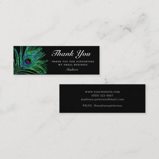 Carte De Visite Mini Parties scintillant moderne Peacock Feather Boho M (Devant / Derrière)
