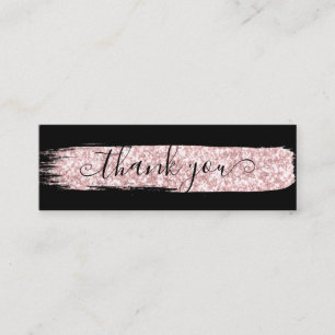 Carte De Visite Mini Parties scintillant Noire Et Rose Chic Brush Merci