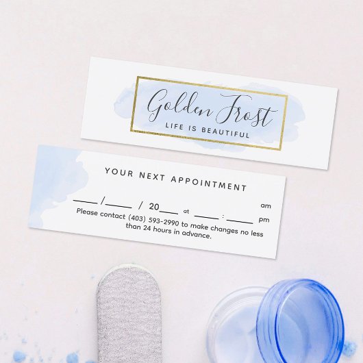 Carte De Visite Mini Pastel Blue & Gold Aquarelle élégante Rendez-vous