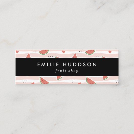 Carte De Visite Mini Pastèques Rouges, Coeurs, Bandes, Votre Nom (Devant)