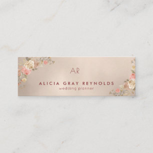 Carte De Visite Mini Peach Gold Monogramme Élégant Wedding planner Flor