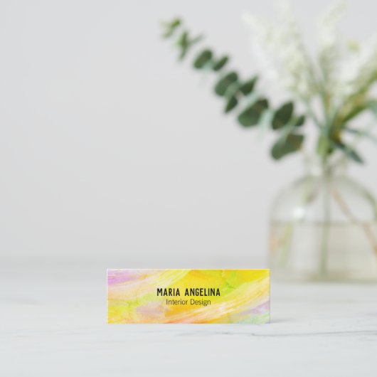 Carte De Visite Mini Peinture abstraite jaune doré (Debout devant)