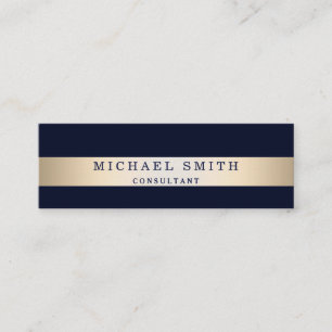 Carte De Visite Mini Personnaliser Marine Blue Faux Gold Foil strié