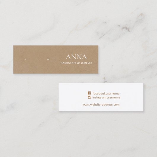 Carte De Visite Mini Petit Écran En Cuir Beige Tan (Devant / Derrière)