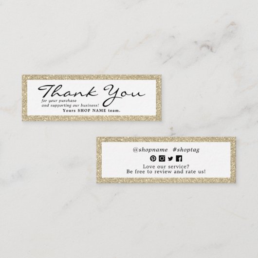 Carte De Visite Mini Petit Merci pour commander cadre or  (Devant / Derrière)