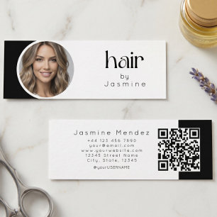 Carte De Visite Mini Photographie en noir et blanc de coiffeur Qr