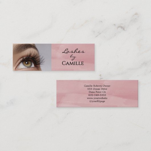 Carte De Visite Mini Pink Black Script Photo Lashes Mini Business Card (Devant / Derrière)