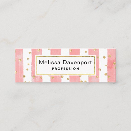 Carte De Visite Mini Pink Blush Stripes with Faux Gold Confeti (Devant)
