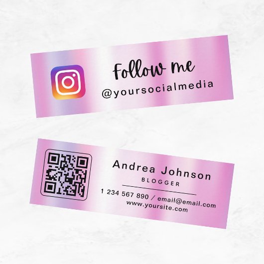 Carte De Visite Mini Pink Holographic Follow Me Mini Card