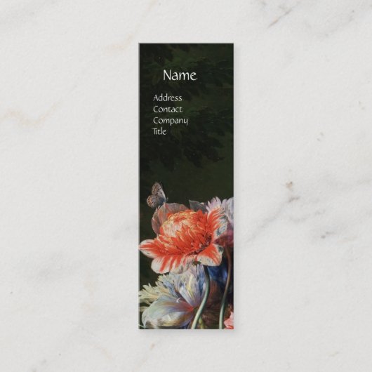 CARTE DE VISITE MINI PINK RED ANEMONES WHITE FLOWERS, BUTTERFLY MONOGRA (Devant)