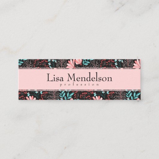 Carte De Visite Mini Pink & Turquoise Dark Floral (Devant)