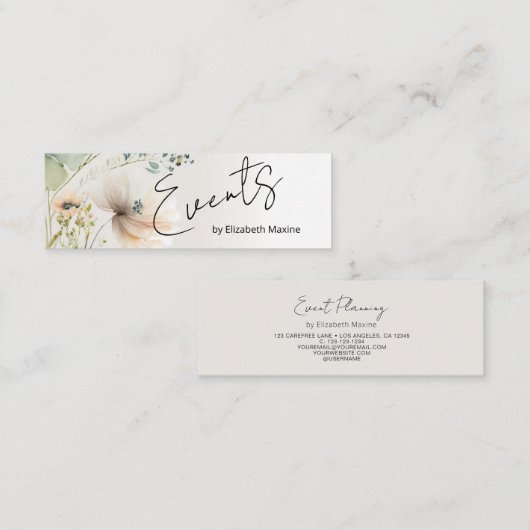 Carte De Visite Mini Planification de l'événement Moderne Boho Floral (Devant / Derrière)