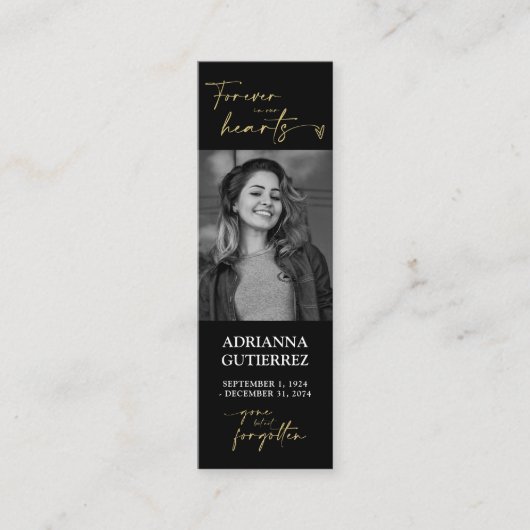 Carte De Visite Mini Poème commémoratif de script minimal noir et or (Devant)