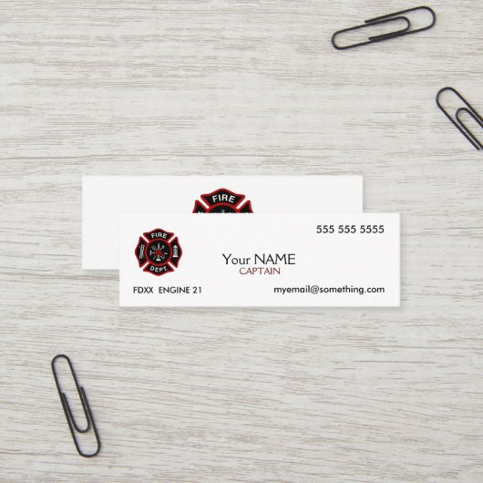Carte De Visite Mini Pompier blanc (Devant/Arrière en situation)