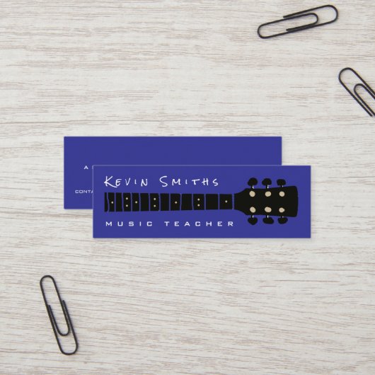 Carte De Visite Mini Professeur de Musique Moderne Bleu Cool (Devant/Arrière en situation)