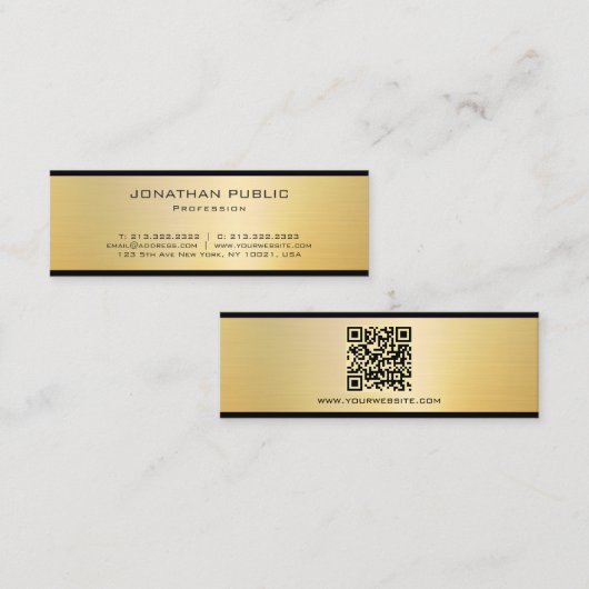 Carte De Visite Mini Professionnel Élégant Moderne Code QR Noir Et Or (Devant / Derrière)