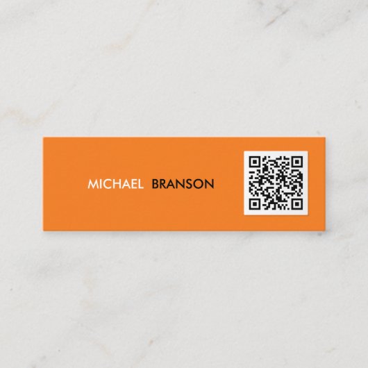 Carte De Visite Mini Professionnel Moderne ORANGE Noir Minimal CODE QR (Devant)