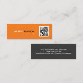 Carte De Visite Mini Professionnel Moderne ORANGE Noir Minimal CODE QR (Devant / Derrière)