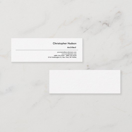 Carte De Visite Mini Professionnel Noir Blanc Simple Plain Architect (Devant / Derrière)